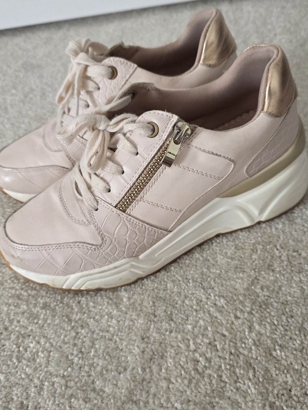 Women's Blush Pink Platform Zip Lace-Up Sneakers